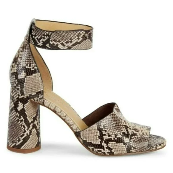 Splendid Thandie Embossed Leather Ankle-Strap Sandals -Natural Snake - Picture 2 of 8